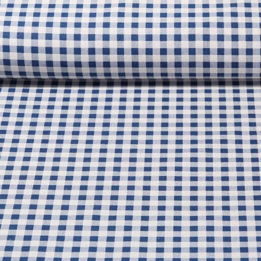 Cretonne de coton - Carreaux Beige Bleu Effet délavé 