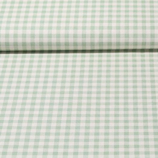 Cretonne de coton - Carreaux Beige Vert tilleul Effet délavé 
