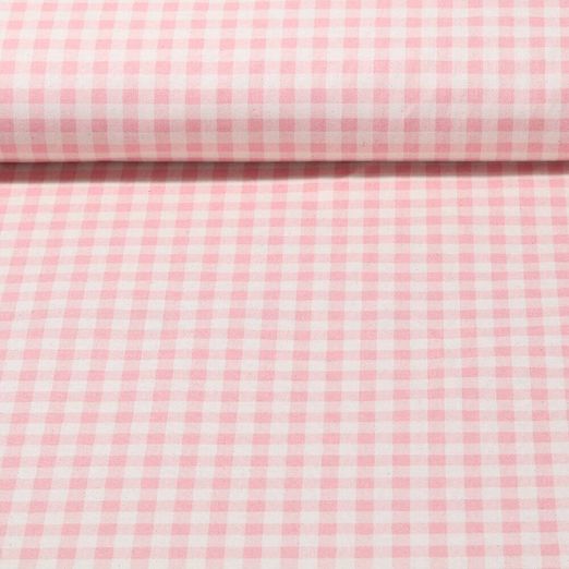 Cretonne de coton - Carreaux Beige Baies Rose délavé 