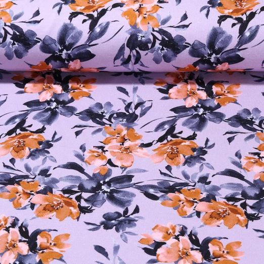 Sommersweat - French Terry Digitaldruck Aquarellblumen Flieder Schlingenstruktur