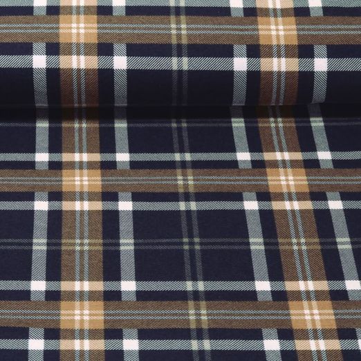 Flanelle de coton - Tartan Bleu marine foncé Rouille