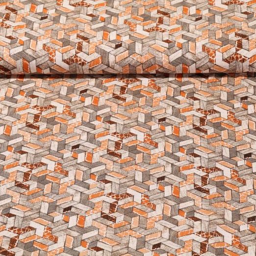Viscose - Motif 3D Gris Orange