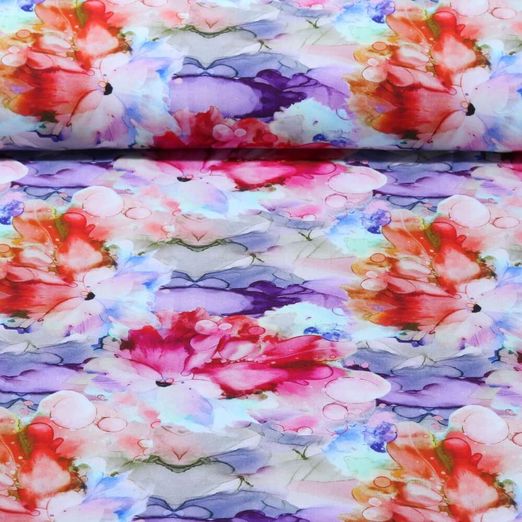 Popeline de viscose - Impression numérique Aquarelle fleurs Multicolore