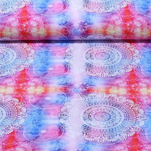 Popeline de viscose - Impression numérique Mandala Batik Multicolore Blanc