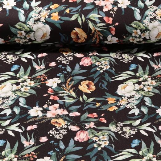 Jersey Sportswear - Digitaldruck Wildblumen Schwarz