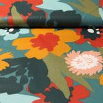 Beschichtete Baumwolle - Große Blüten Grün Multicolor