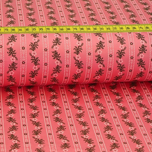 Trachtenstoff - Baumwollsatin Dirndl Design "Lene" Cremeweiß auf Hellem Koralle