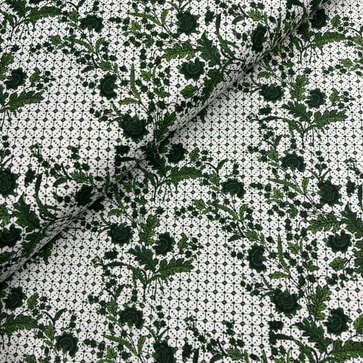 Trachten Baumwolle Serie Salogni Blumenranken Grün auf Creme Trachten Baumwolle Serie Salogni Blumenranken Grün auf Creme