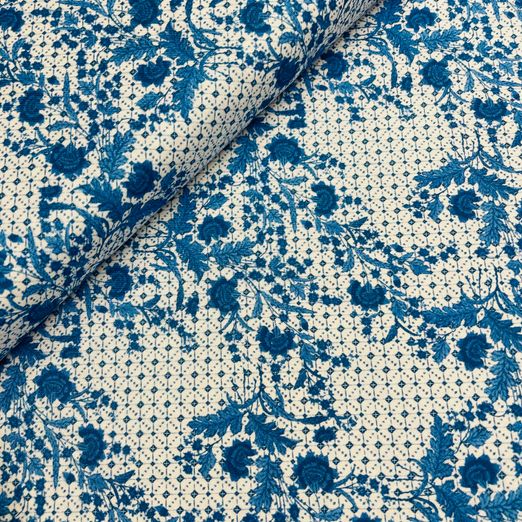 Trachten Baumwolle Serie Salogni Blumenranken Blau auf Creme Trachten Baumwolle Serie Salogni Blumenranken Blau auf Creme