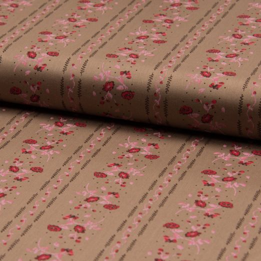 Baumwolle Dirndl Romantico Blumenstreifen Hellbraun Baumwolle Dirndl Romantico Blumenstreifen Hellbraun
