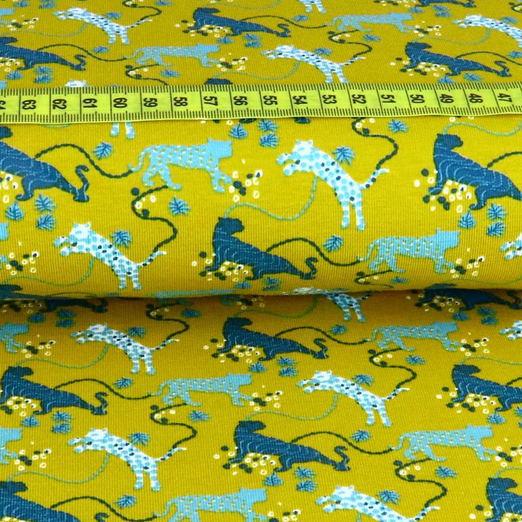Jersey Bunte Leoparden auf Senfgelb Jersey Bunte Leoparden auf Senfgelb