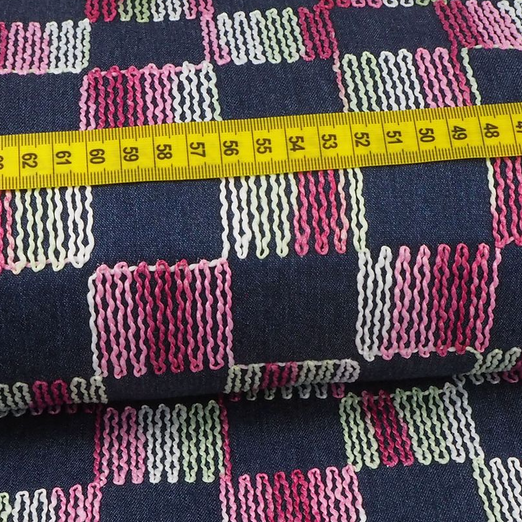Baumwolle Stretch - Jeans gestickte Quadrate Dunkelblau Baumwolle Stretch - Jeans gestickte Quadrate Dunkelblau
