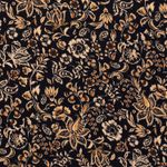 Tessuto viscosa per abbigliamento - satin con stampe digitali di rami floreali beige su nero Tessuto viscosa per abbigliamento - satin con stampe digitali di rami floreali beige su nero