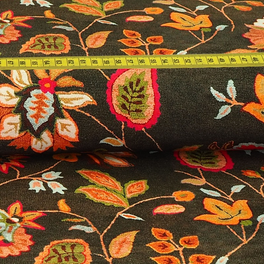 Bekleidungsstoff Viskose Stickoptik Blumen Dunkelbraun Digital Bekleidungsstoff Viskose Stickoptik Blumen Dunkelbraun Digital