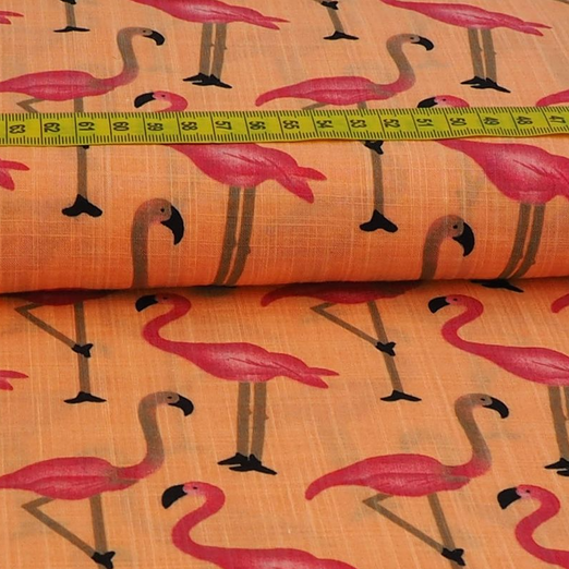 Viskose Baumwolle Blusenstoff Flamingos auf Apricot Viskose Baumwolle Blusenstoff Flamingos auf Apricot
