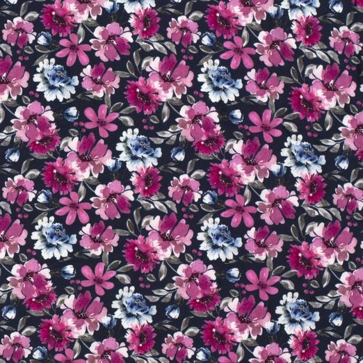 Bekleidungsstoff Viskose Blumen Lene auf Dunkelblau Bekleidungsstoff Viskose Blumen Lene auf Dunkelblau