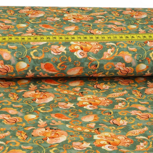 Jersey Paisley Retro auf Grün Digital Jersey Paisley Retro auf Grün Digital
