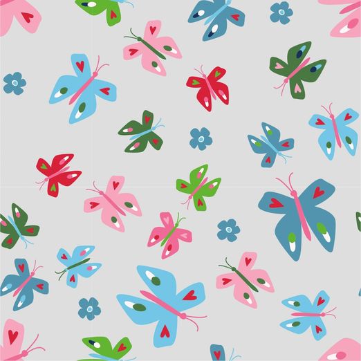 Sommersweat Bunte Schmetterlinge auf Hellgrau Sommersweat Bunte Schmetterlinge auf Hellgrau