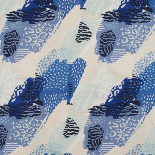 Sommersweat Animalprint Camouflage Blau auf Hellbeige Sommersweat Animalprint Camouflage Blau auf Hellbeige