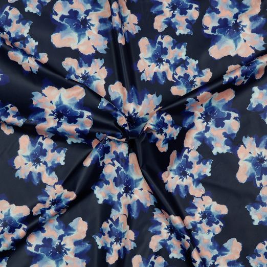Regenjackenstoff Watercolour Flowers Blau/Apricot auf Dunkelblau Digital Regenjackenstoff Watercolour Flowers Blau/Apricot auf Dunkelblau Digital