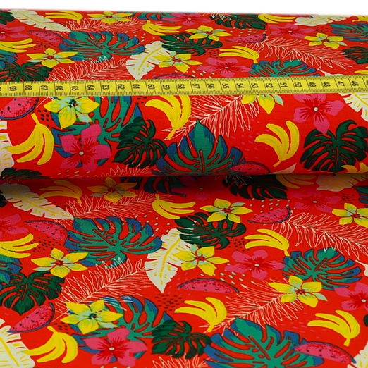 Jersey Fruity Flowers auf Rot Jersey Fruity Flowers auf Rot