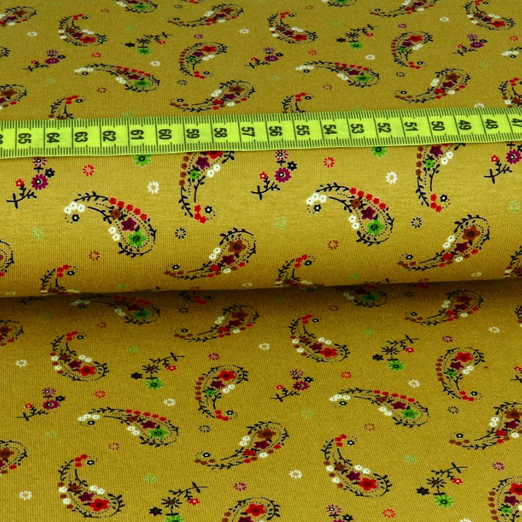 Viskose Jersey Paisley Blumen Senfgelb Viskose Jersey Paisley Blumen Senfgelb