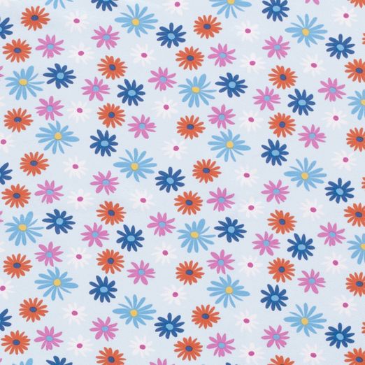 Jersey Dreifarbige Blumen auf Hellblau Jersey Dreifarbige Blumen auf Hellblau