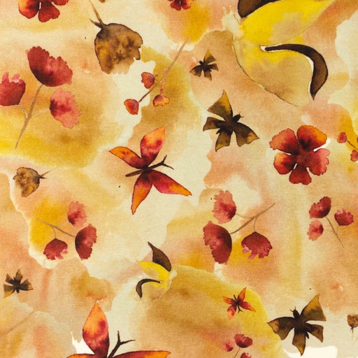 Jersey Aquarell Schmetterlinge & Blüten auf Dunkelbeige Digital Jersey Aquarell Schmetterlinge & Blüten auf Dunkelbeige Digital