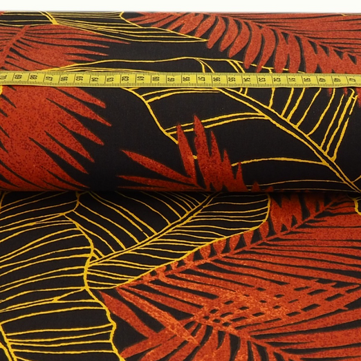 Canvas Big Leaves Senfgelb/Blutorange auf Dunkelbraun Überbreite Canvas Big Leaves Senfgelb/Blutorange auf Dunkelbraun Überbreite