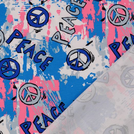 Jersey Love and Peace Pink/Blau auf Weiß Jersey Love and Peace Pink/Blau auf Weiß