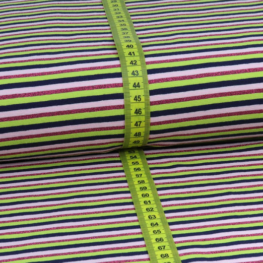 Jersey LUREX Streifen Dunkelblau/Lime/Hellrosa Jersey LUREX Streifen Dunkelblau/Lime/Hellrosa