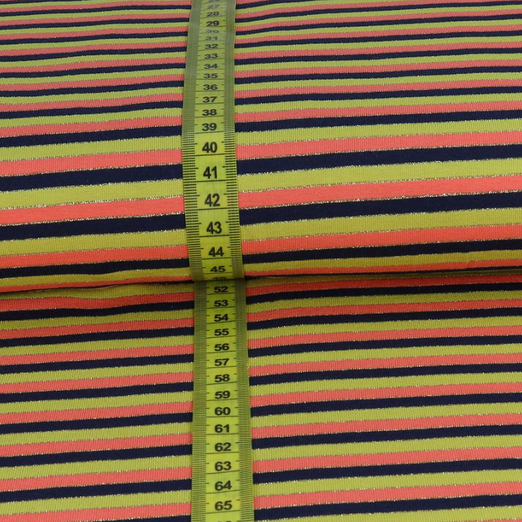 Jersey LUREX Streifen Dunkelblau/Senf/Koralle Jersey LUREX Streifen Dunkelblau/Senf/Koralle