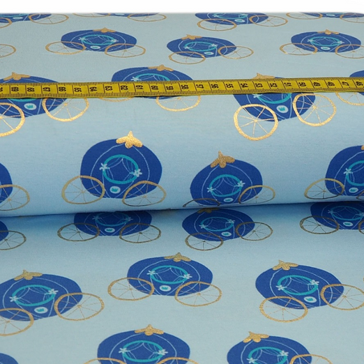 Jersey FOLIENDRUCK Gold Kutsche auf Hellblau