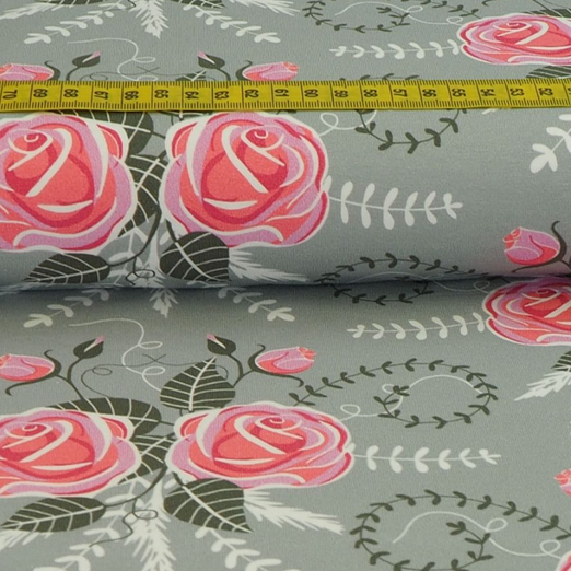 Jersey Eigenproduktion Lovely Roses Grau Jersey Eigenproduktion Lovely Roses Grau