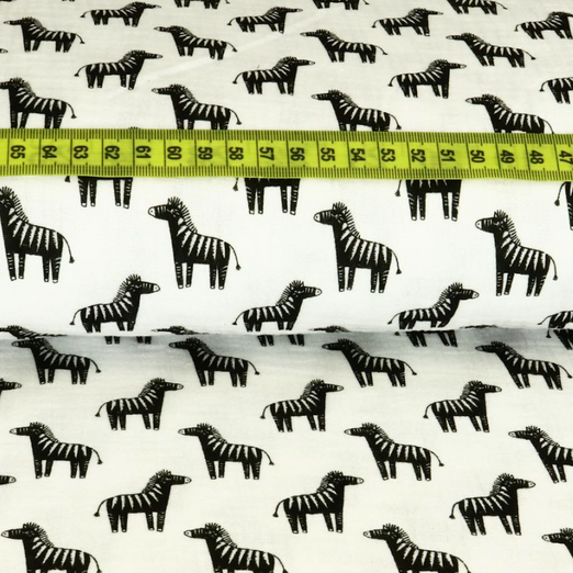 Musselin Double Gauze Zebras auf Weiß Musselin Double Gauze Zebras auf Weiß