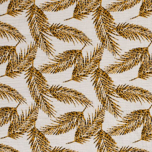 Musselin Dschungelblätter auf Creme Digital Musselin Dschungelblätter auf Creme Digital