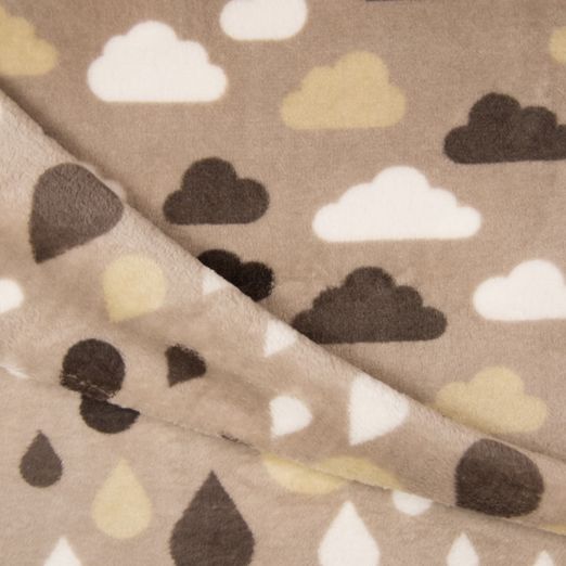 Kuschelfleece Double Face Wolken & Regentropfen Beige Kuschelfleece Double Face Wolken & Regentropfen Beige