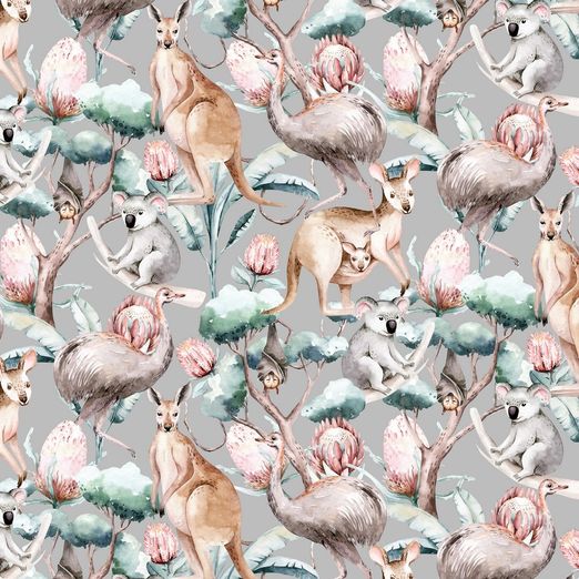 Jersey Australian Animals auf Hellgrau Digital BIO
