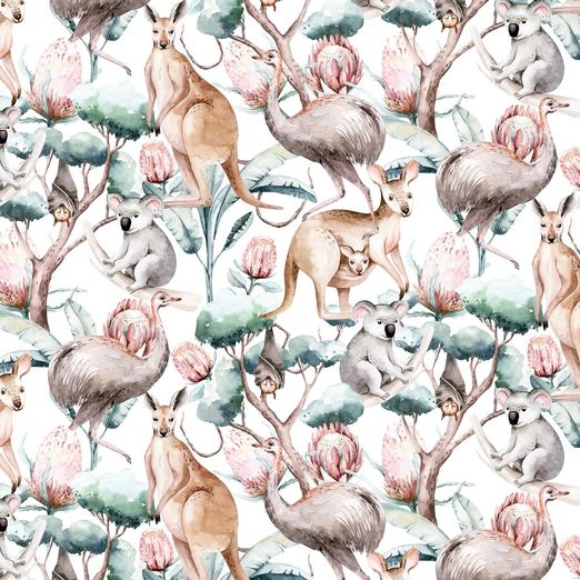 Jersey Australian Animals auf Creme Digital BIO Jersey Australian Animals auf Creme Digital BIO