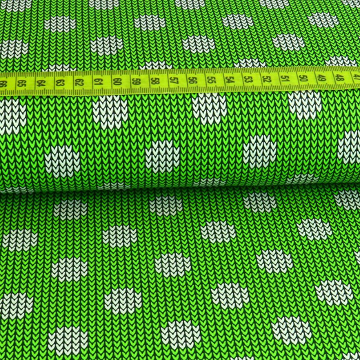 Jersey Strickoptik Dots auf Hellgrün