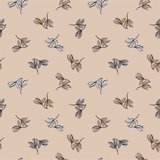 Jersey Dreifarbige Blätter auf Beige Digital