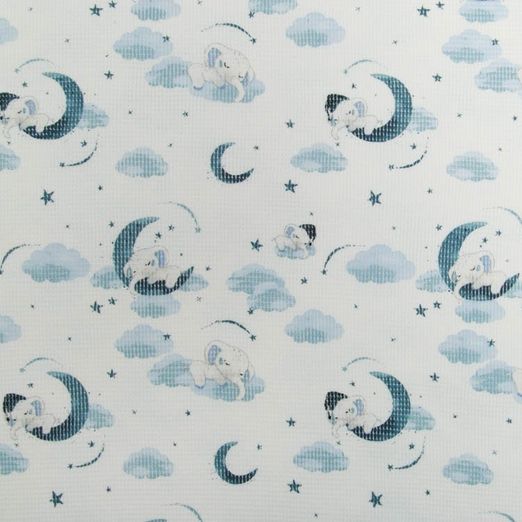 Waffel Jersey Schlafender Elefant Blau auf Creme Waffel Jersey Schlafender Elefant Blau auf Creme