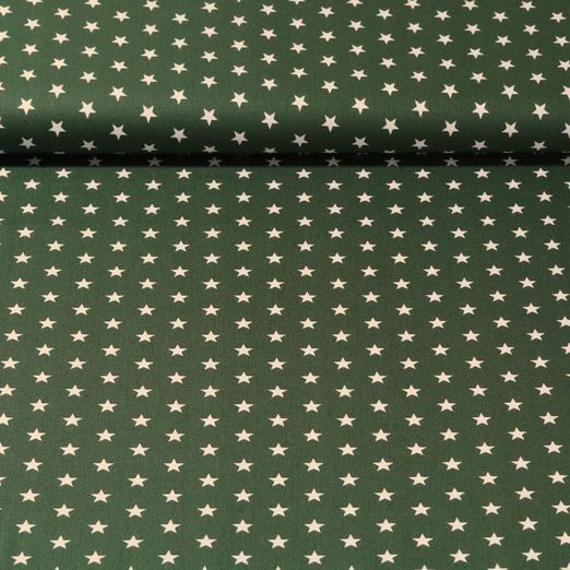 Popeline de coton Stina - Etoiles Vert foncé Blanc