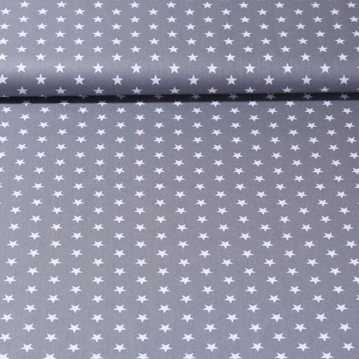 Popeline de coton Stina - Etoiles Gris Blanc