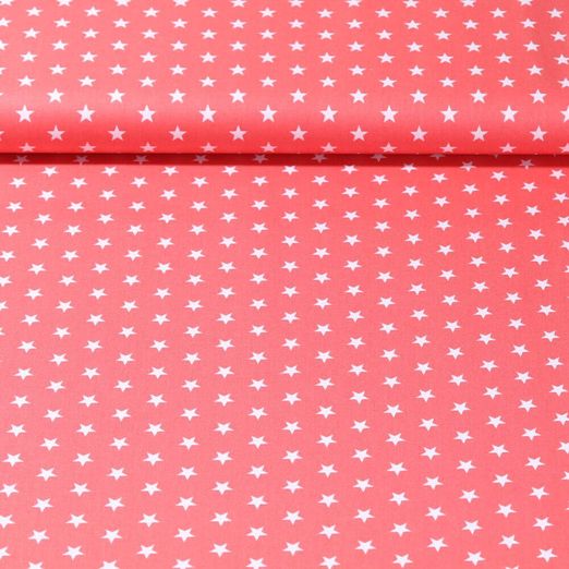 Popeline de coton Stina - Etoiles Corail Blanc