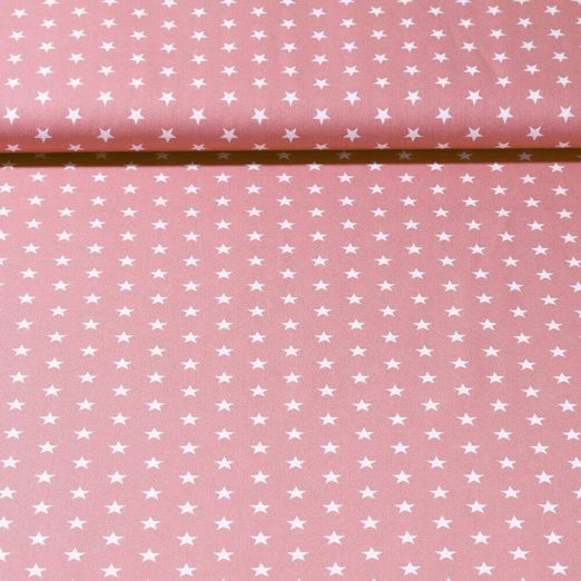 Popeline de coton Stina - Etoiles Vieux rose Blanc