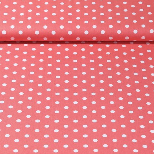 Popeline de coton Benno - Pois XL Corail Blanc