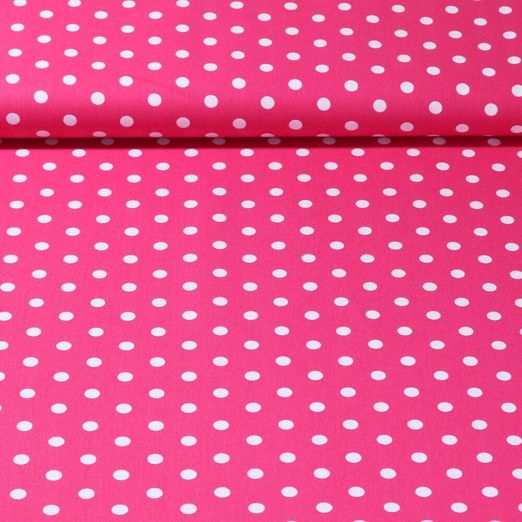 Popeline de coton Benno - Pois XL Rose fuchsia Blanc