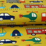 Baumwolle Verkehrsmittel auf Senfgelb Überbreite Baumwolle Verkehrsmittel auf Senfgelb Überbreite