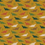 Baumwolle Bunte Dinos auf Senfgelb Baumwolle Bunte Dinos auf Senfgelb